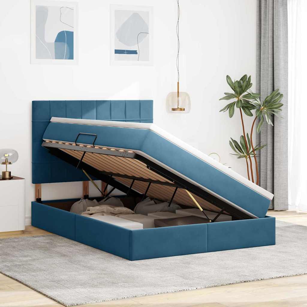 vidaXL Lit avec rangement et LED Bleu foncé 140 x 190 cm Velours