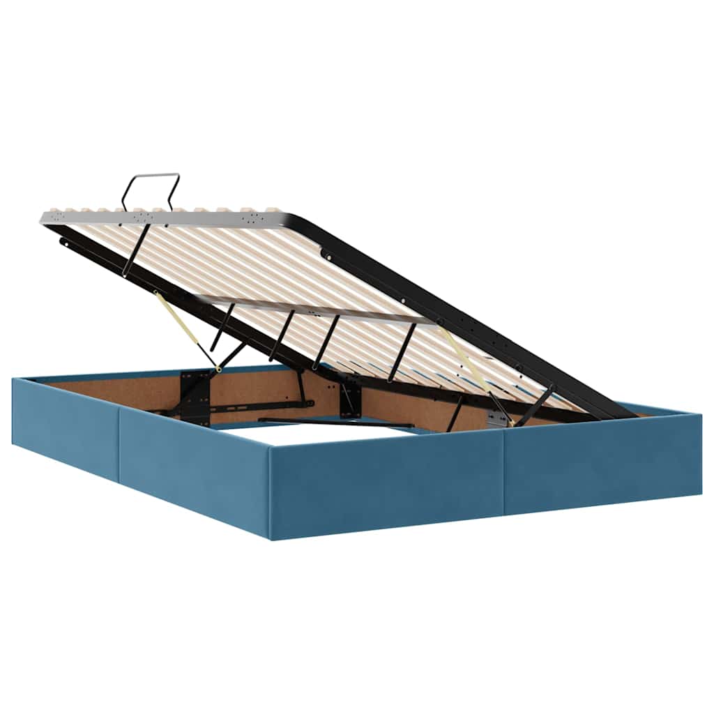 Bett mit Stauraum und LED mit LED Dunkelblau 140 x 200 cm Samt