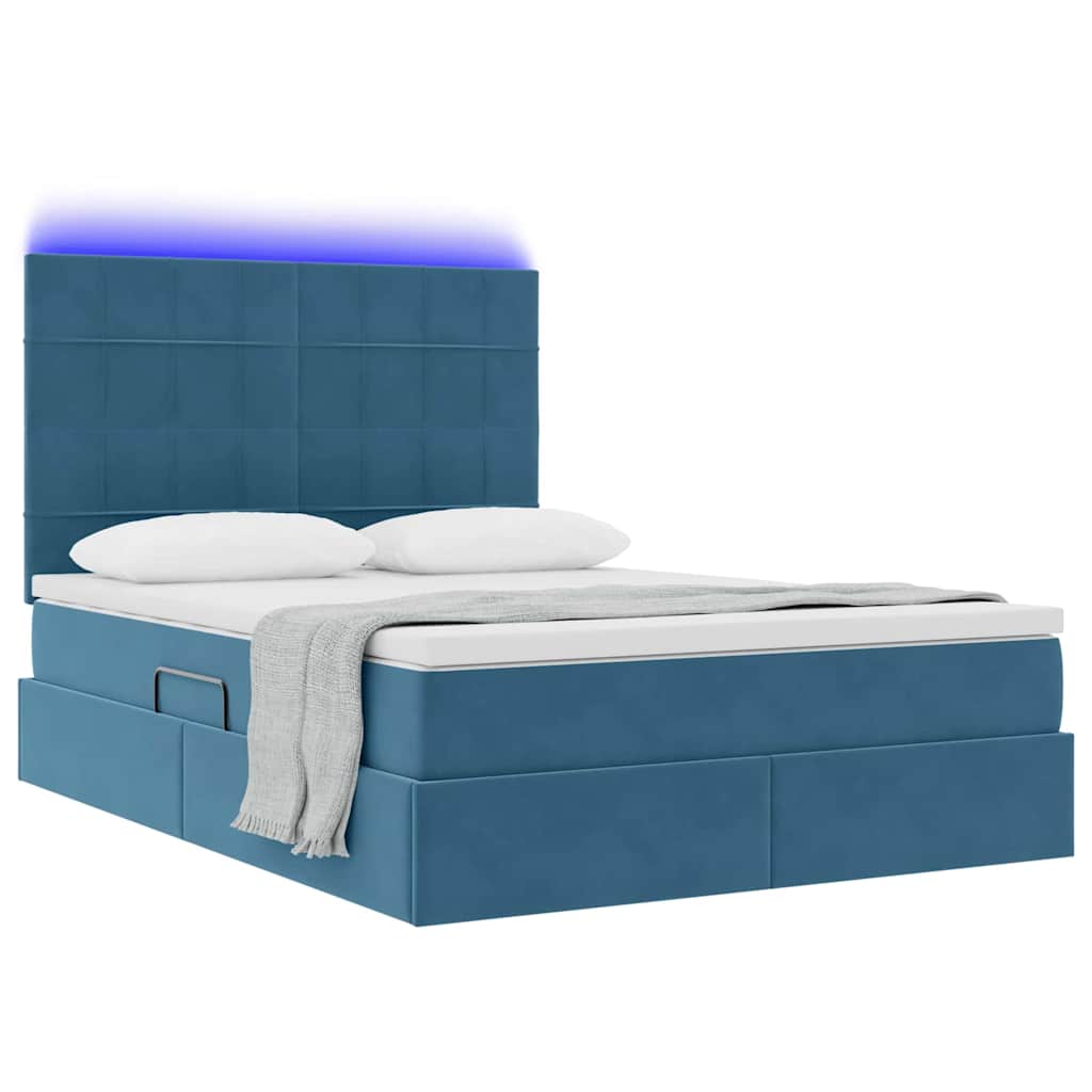 Bett mit Stauraum und LED mit LED Dunkelblau 140 x 200 cm Samt