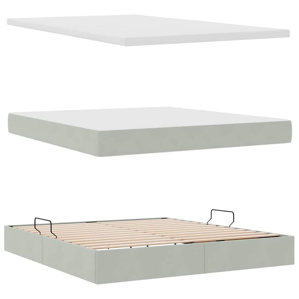vidaXL Bett mit Stauraum und LED mit LED Hellgrau 160 x 200 cm Samt
