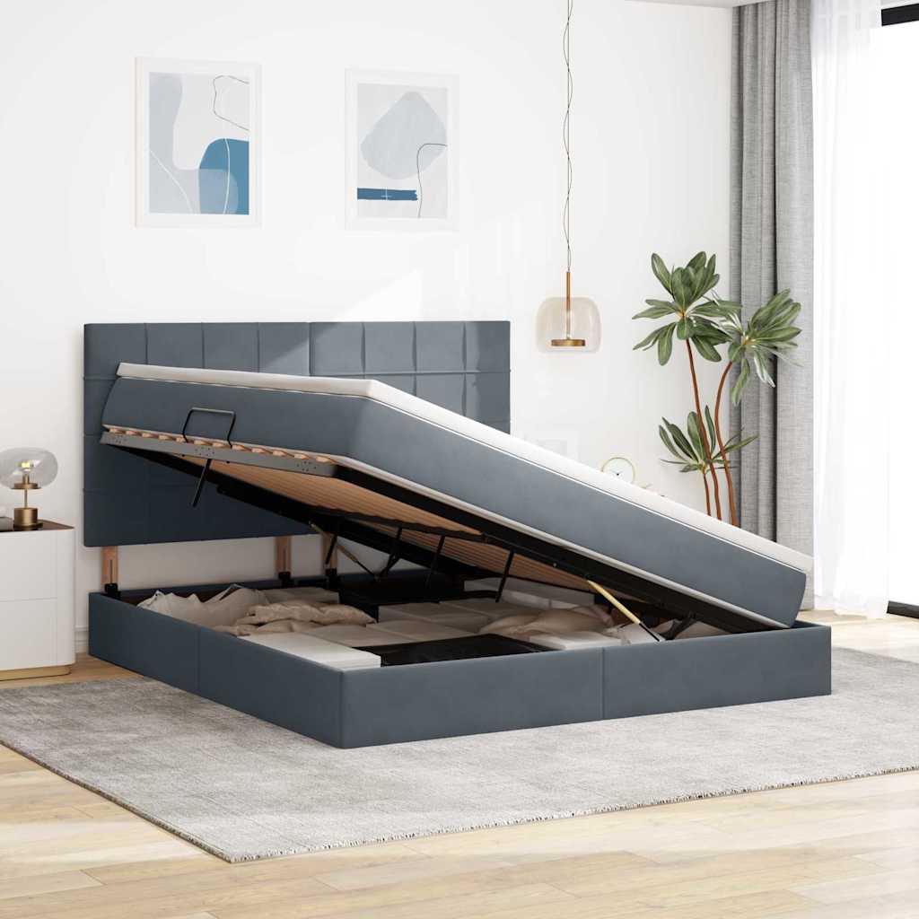 vidaXL Bett mit Stauraum und LED mit LED Dunkelgrau 160 x 200 cm Samt
