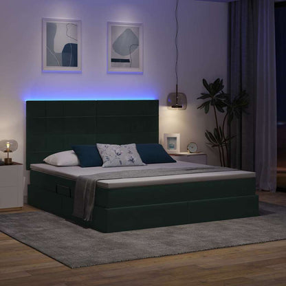 vidaXL Bett mit Stauraum und LED mit LED Dunkelgrün 160 x 200 cm Samt