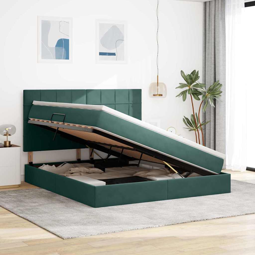 vidaXL Bett mit Stauraum und LED mit LED Dunkelgrün 160 x 200 cm Samt