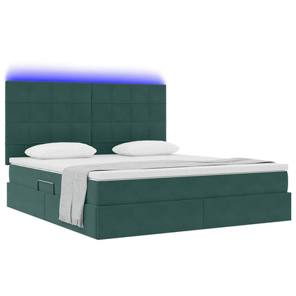 vidaXL Bett mit Stauraum und LED mit LED Dunkelgrün 160 x 200 cm Samt