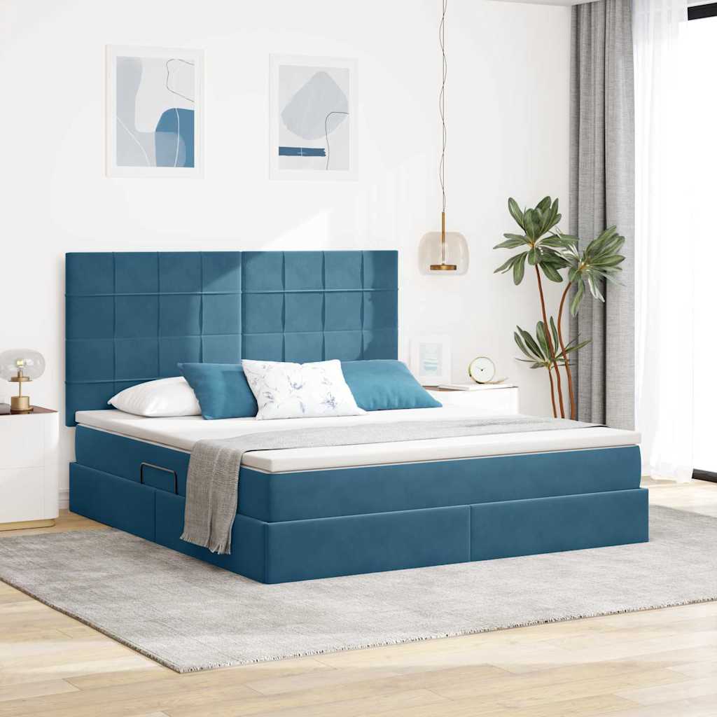 vidaXL Bett mit Stauraum und LED mit LED Dunkelblau 160 x 200 cm Samt