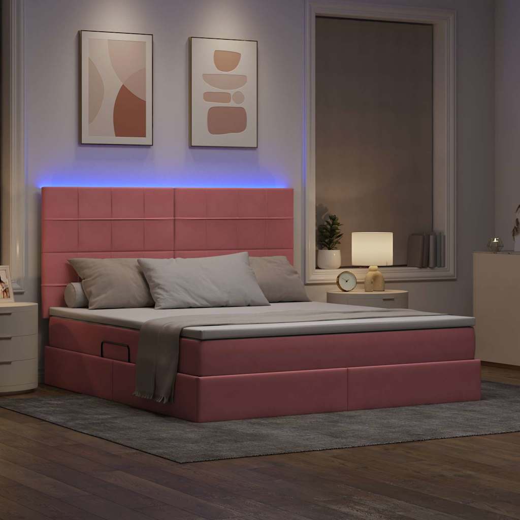 vidaXL Bett mit Stauraum und LED mit Matratze Rosa 160 x 200 cm Samt