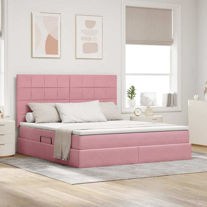vidaXL Bett mit Stauraum und LED mit Matratze Rosa 160 x 200 cm Samt