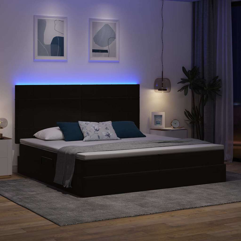Bett mit Stauraum und LED mit LED Schwarz 200 x 200 cm Samt