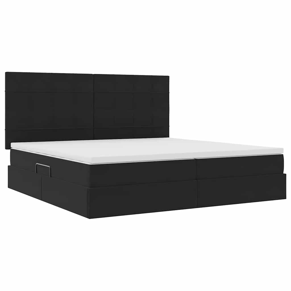 Bett mit Stauraum und LED mit LED Schwarz 200 x 200 cm Samt