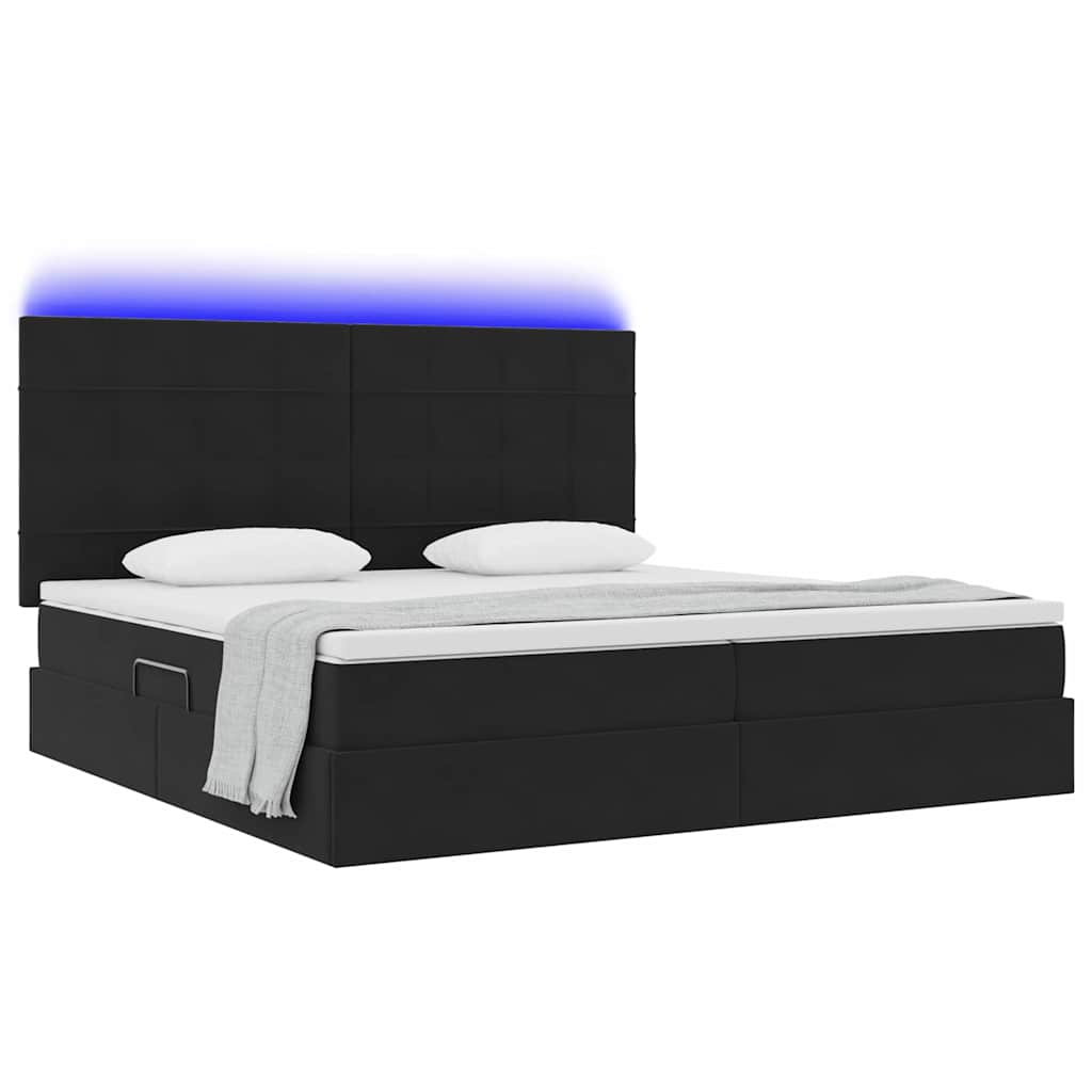 Bett mit Stauraum und LED mit LED Schwarz 200 x 200 cm Samt