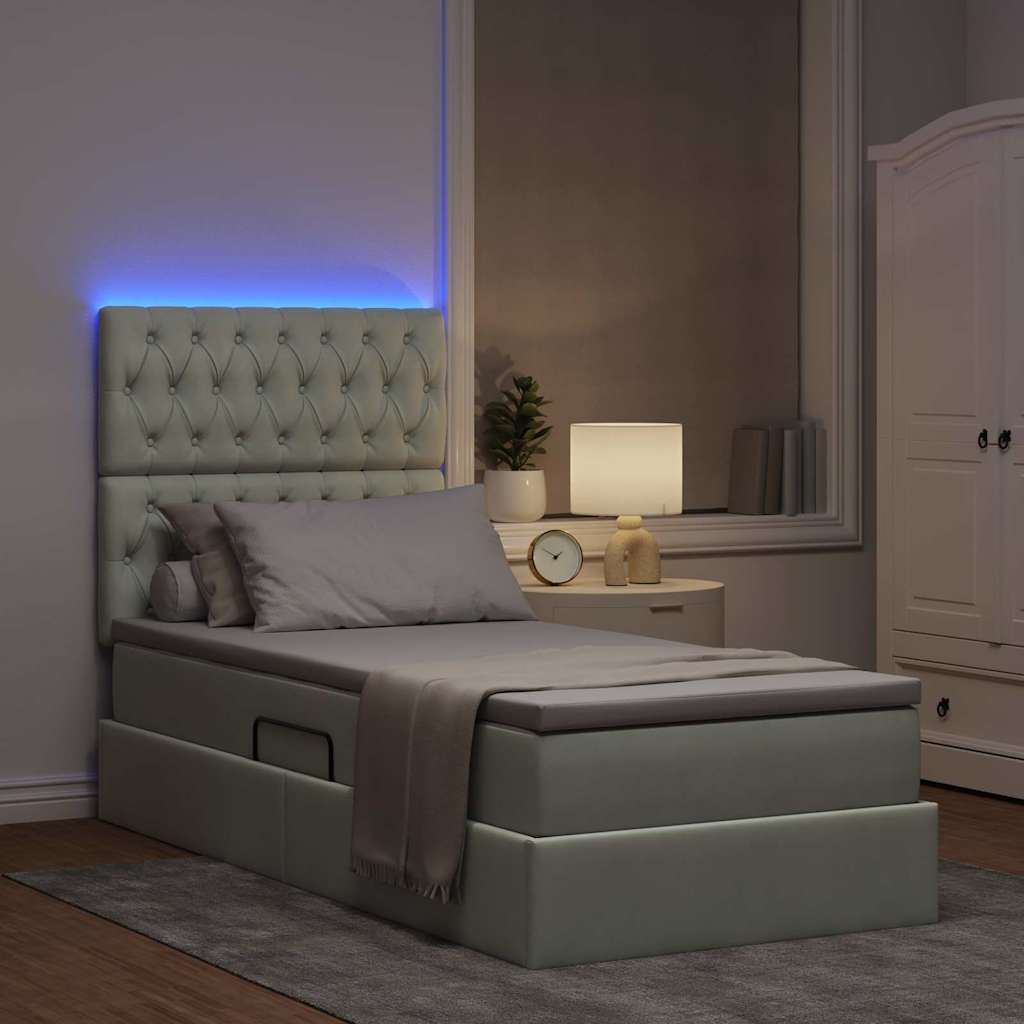 Bett mit Stauraum und LED mit LED Hellgrau 90 x 190 cm Samt