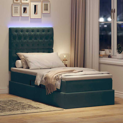 vidaXL Bett mit Stauraum und LED mit LED Dunkelgrün 90 x 190 cm Samt