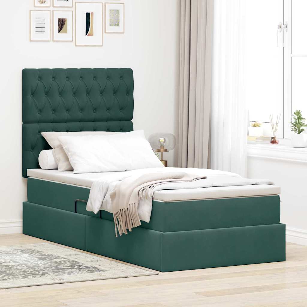 vidaXL Bett mit Stauraum und LED mit LED Dunkelgrün 90 x 190 cm Samt