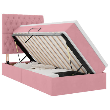 vidaXL Bett mit Stauraum und LED mit Matratze Rosa 90 x 190 cm Samt