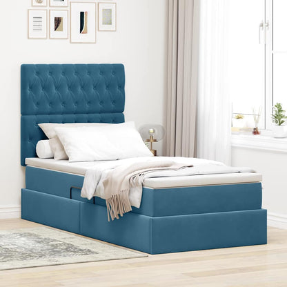 vidaXL Bett mit Stauraum und LED mit LED Dunkelblau 100 x 200 cm Samt