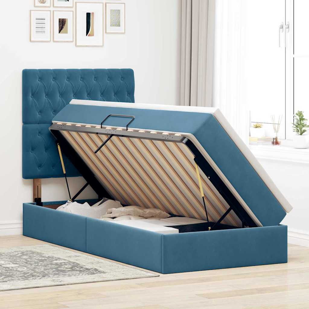 vidaXL Bett mit Stauraum und LED mit LED Dunkelblau 100 x 200 cm Samt