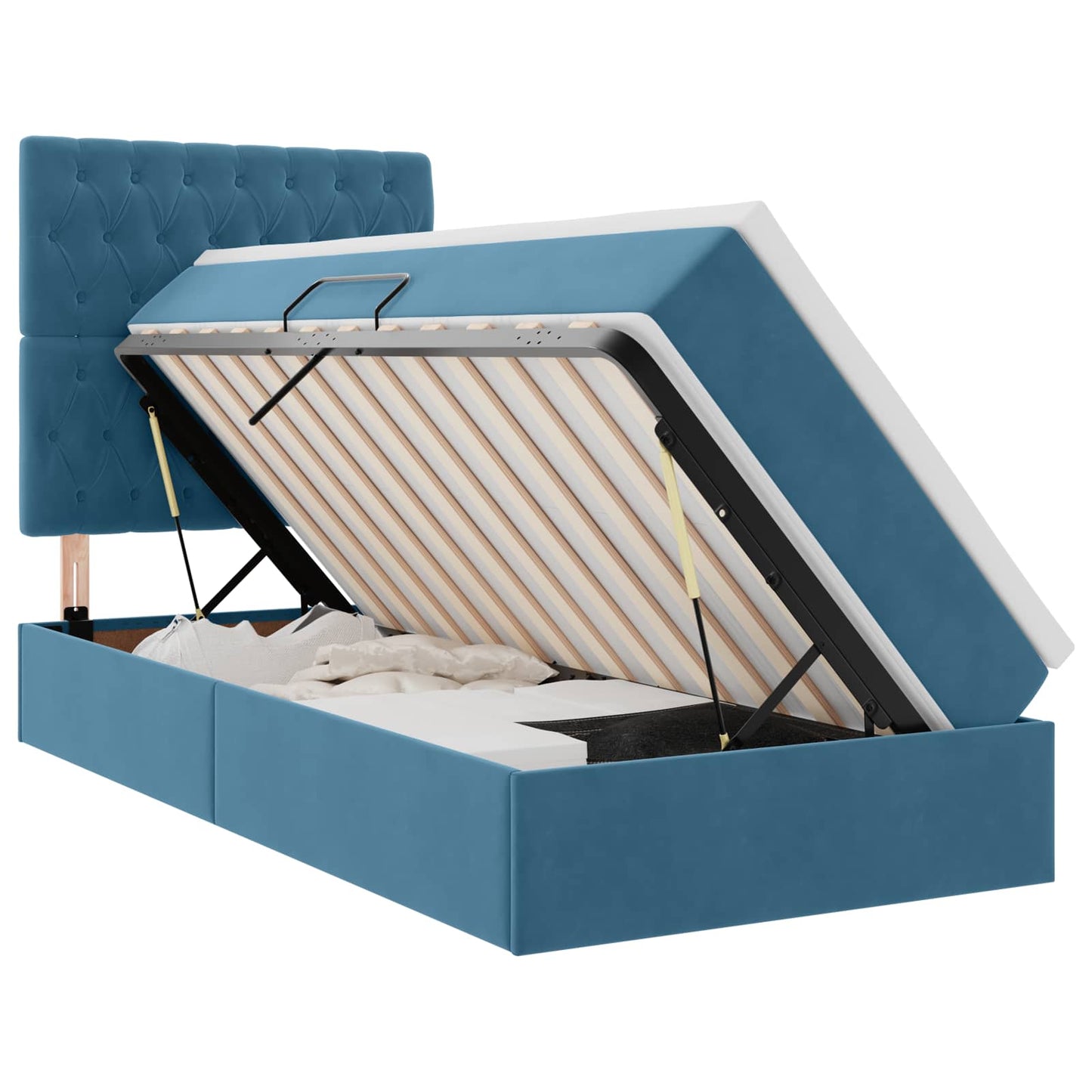 vidaXL Bett mit Stauraum und LED mit LED Dunkelblau 100 x 200 cm Samt