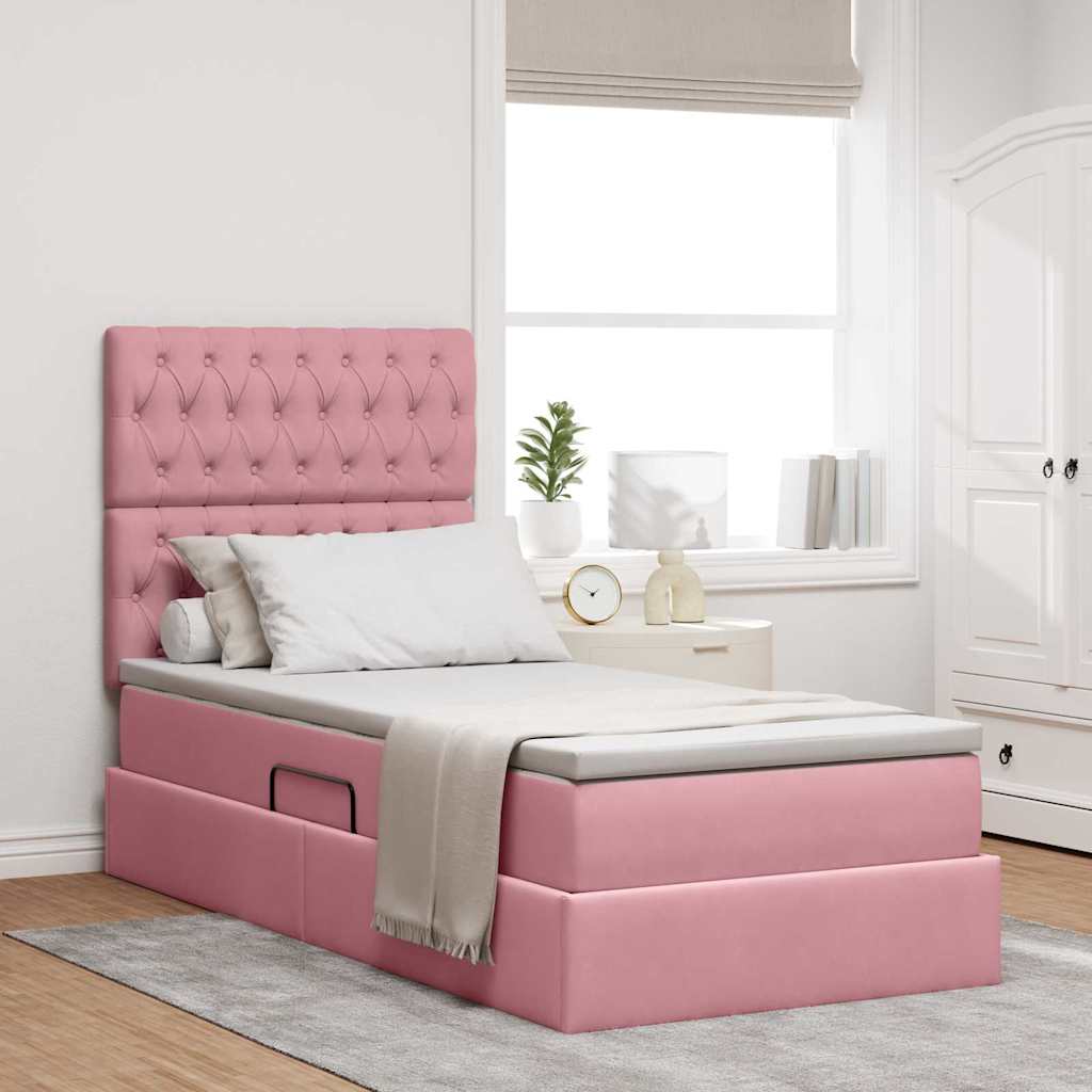 vidaXL Bett mit Stauraum und LED mit Matratze Rosa 100 x 200 cm Samt