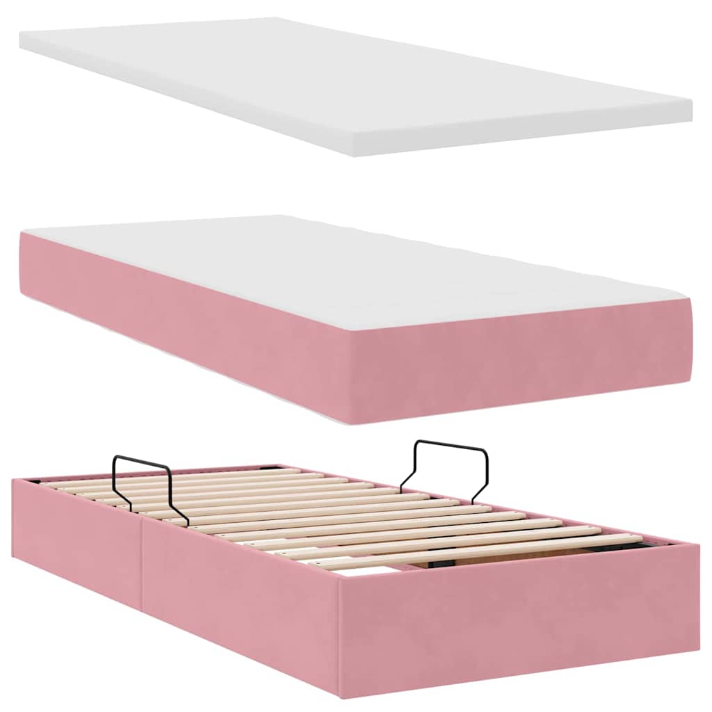 vidaXL Bett mit Stauraum und LED mit Matratze Rosa 100 x 200 cm Samt