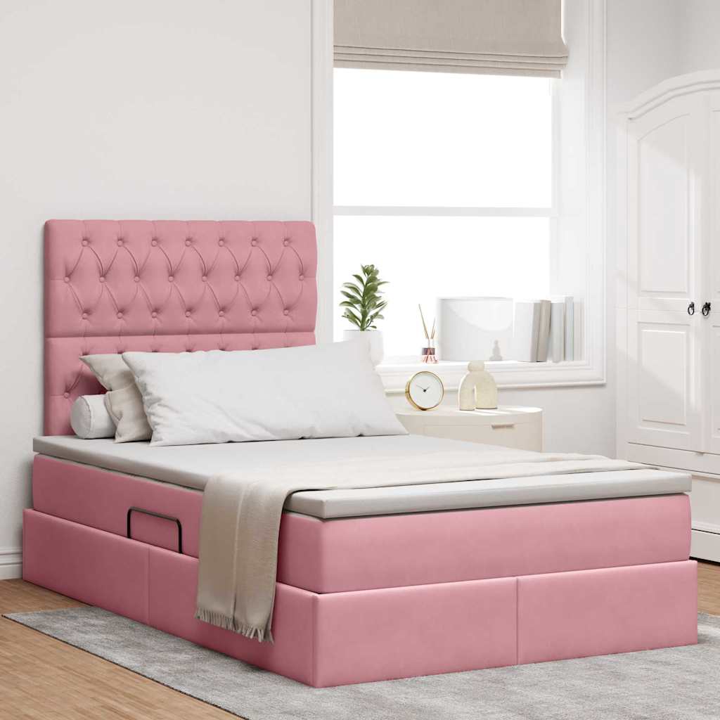 Bett mit Stauraum und LED mit Matratze Rosa 120 x 200 cm Samt