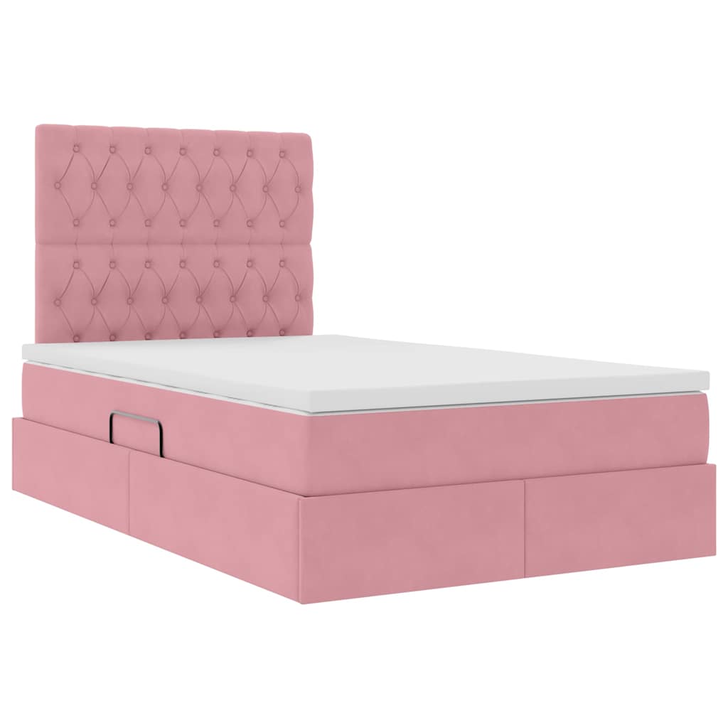 Bett mit Stauraum und LED mit Matratze Rosa 120 x 200 cm Samt