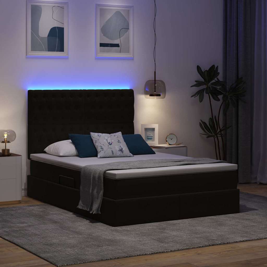 Bett mit Stauraum und LED mit LED Schwarz 140 x 190 cm Samt