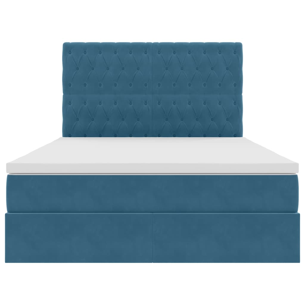 Bett mit Stauraum und LED mit LED Dunkelblau 140 x 190 cm Samt