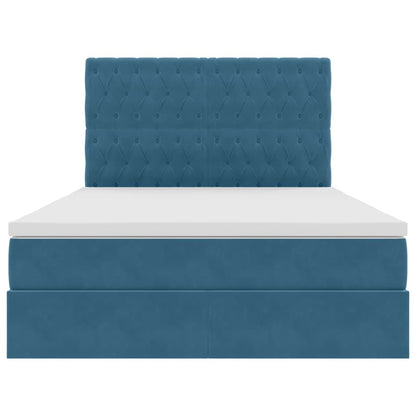 Bett mit Stauraum und LED mit LED Dunkelblau 140 x 190 cm Samt