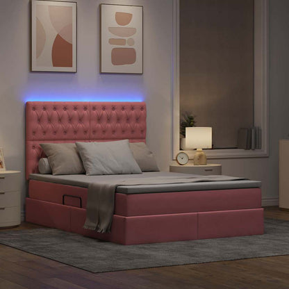 Bett mit Stauraum und LED mit Matratze Rosa 140 x 190 cm Samt