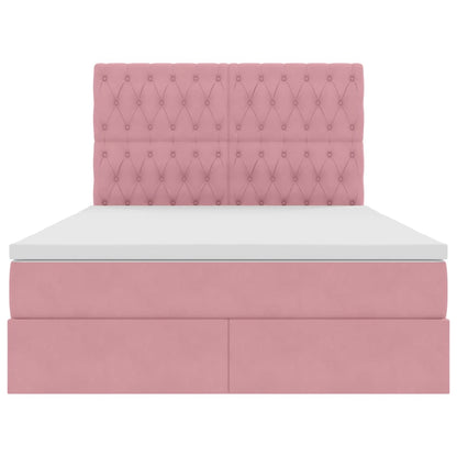 Bett mit Stauraum und LED mit Matratze Rosa 140 x 190 cm Samt