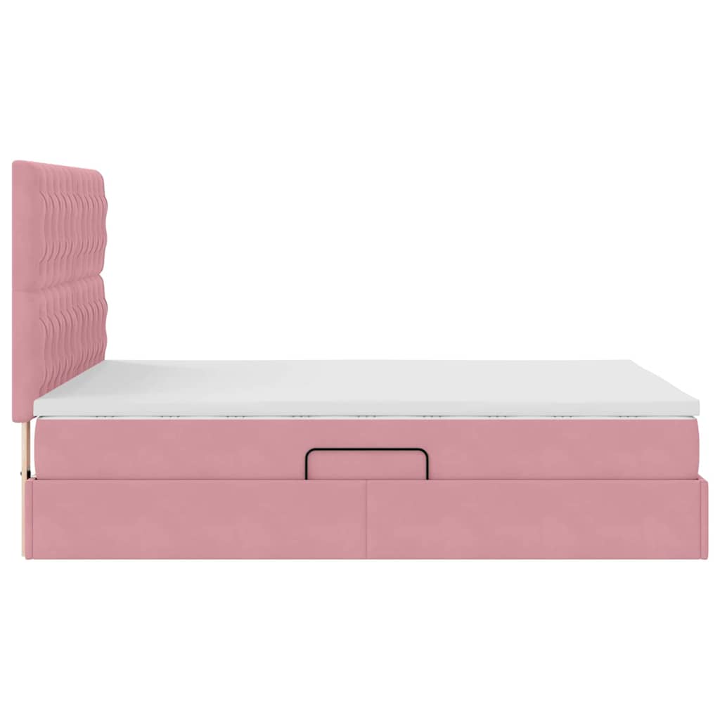 Bett mit Stauraum und LED mit Matratze Rosa 140 x 190 cm Samt