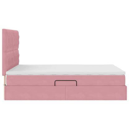 Bett mit Stauraum und LED mit Matratze Rosa 140 x 190 cm Samt