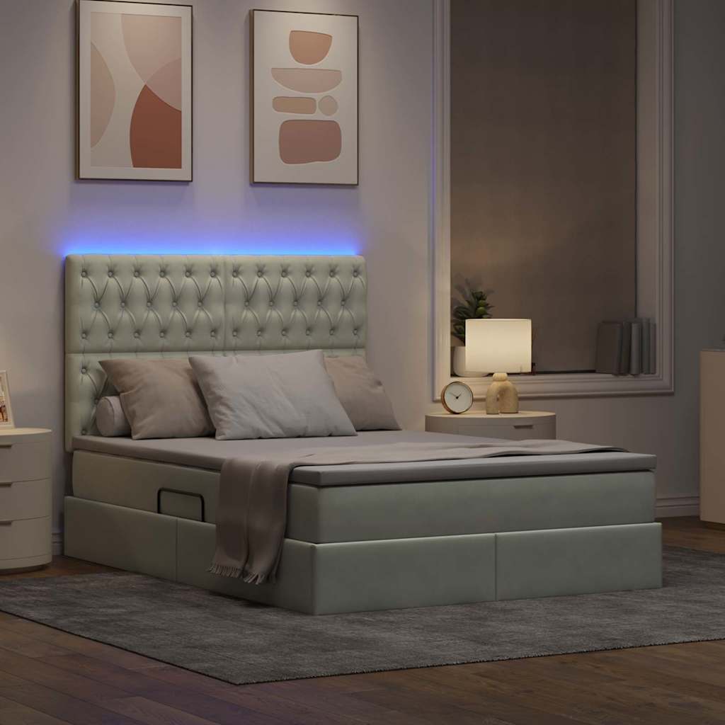 Bett mit Stauraum und LED mit LED Hellgrau 140 x 200 cm Samt