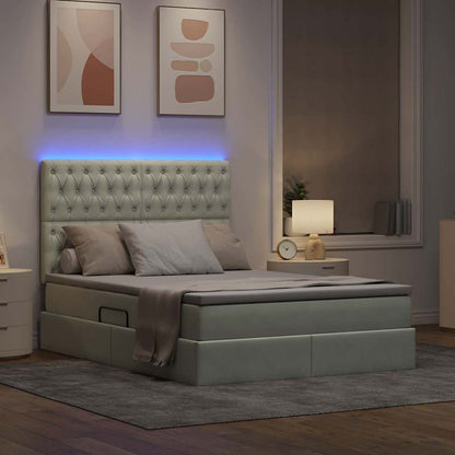 Bett mit Stauraum und LED mit LED Hellgrau 140 x 200 cm Samt