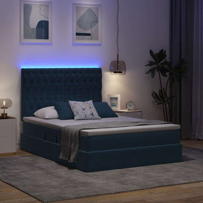 Bett mit Stauraum und LED mit LED Dunkelblau 140 x 200 cm Samt