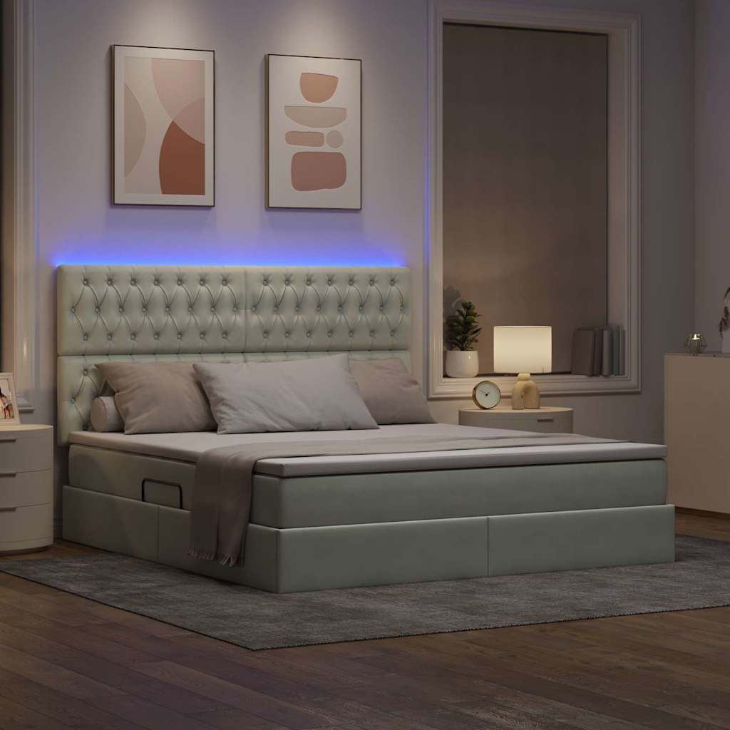 vidaXL Bett mit Stauraum und LED mit LED Hellgrau 160 x 200 cm Samt