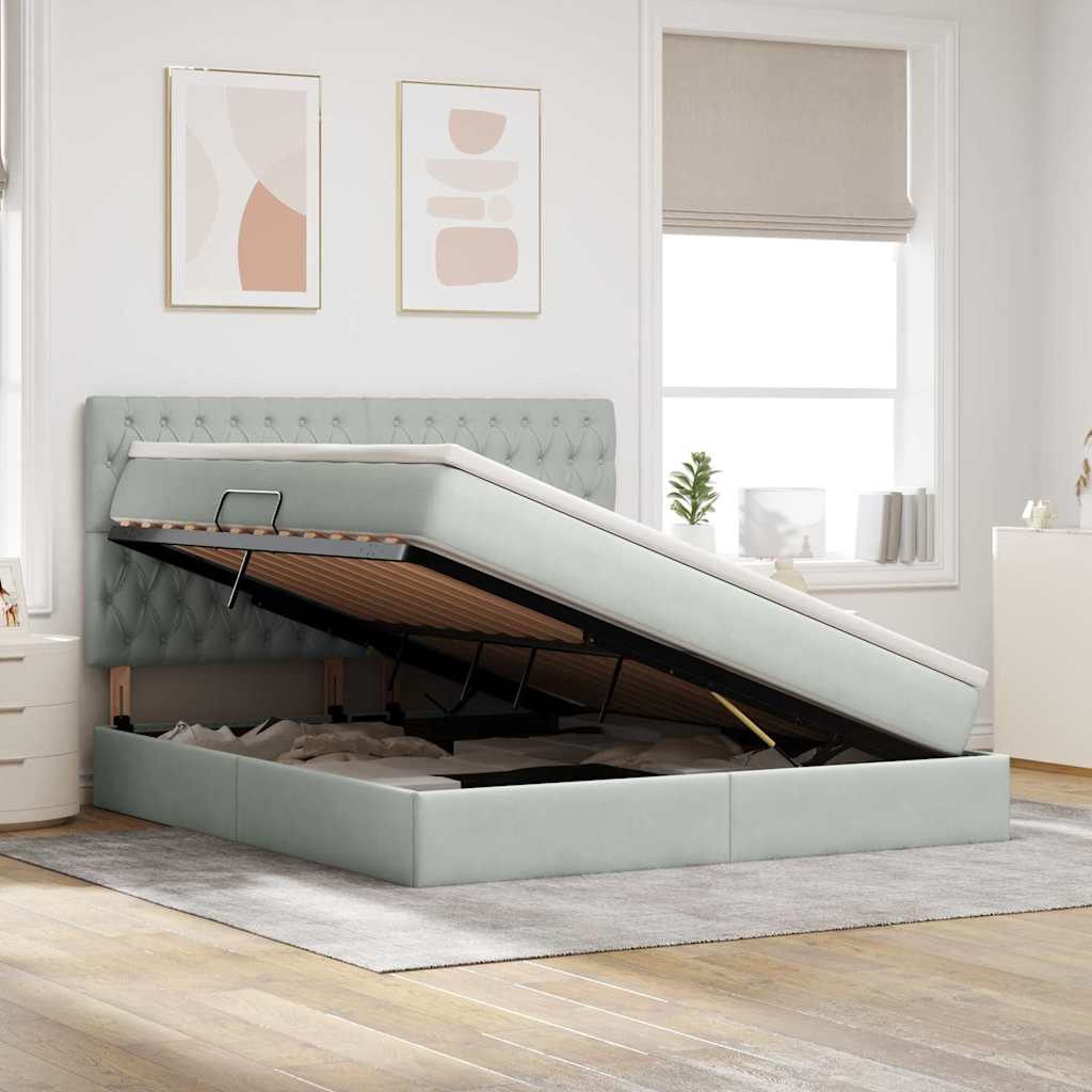 vidaXL Bett mit Stauraum und LED mit LED Hellgrau 160 x 200 cm Samt