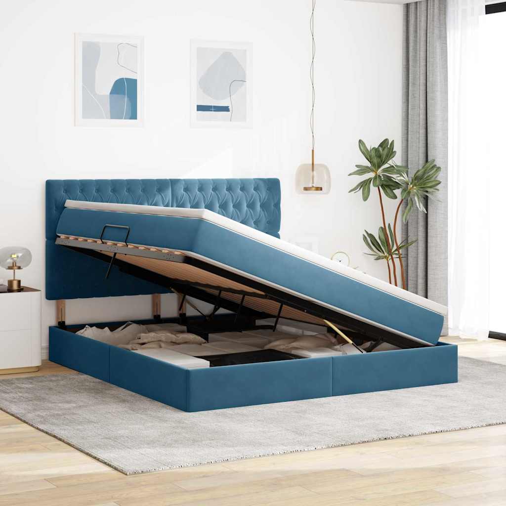 vidaXL Bett mit Stauraum und LED mit LED Dunkelblau 160 x 200 cm Samt