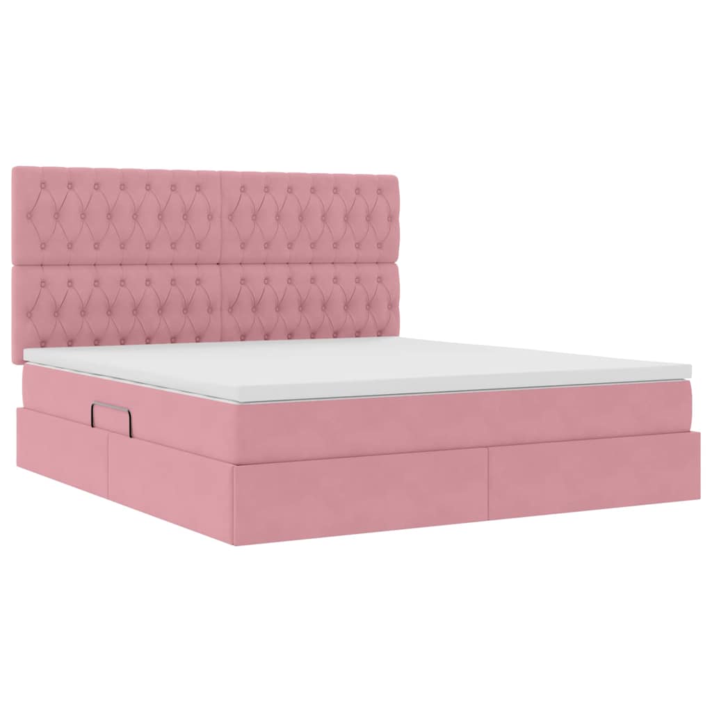 vidaXL Bett mit Stauraum und LED mit Matratze Rosa 160 x 200 cm Samt