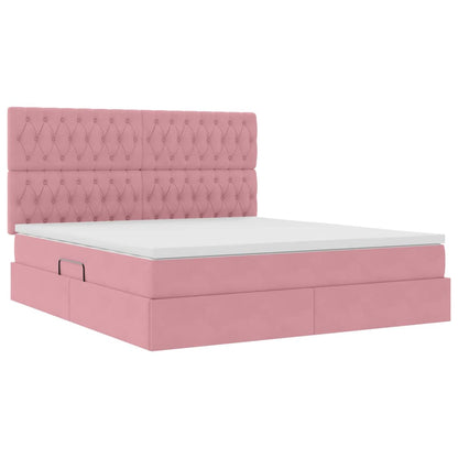vidaXL Bett mit Stauraum und LED mit Matratze Rosa 160 x 200 cm Samt