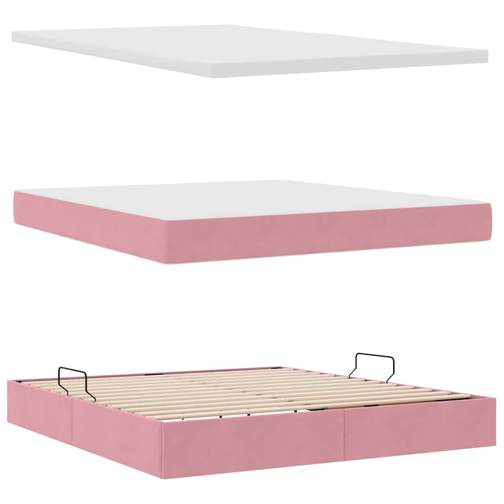 vidaXL Bett mit Stauraum und LED mit Matratze Rosa 160 x 200 cm Samt
