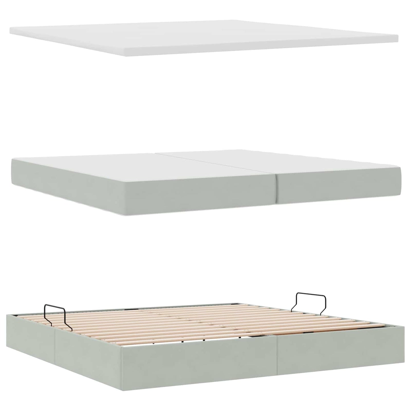 Bett mit Stauraum und LED mit LED Hellgrau 200 x 200 cm Samt