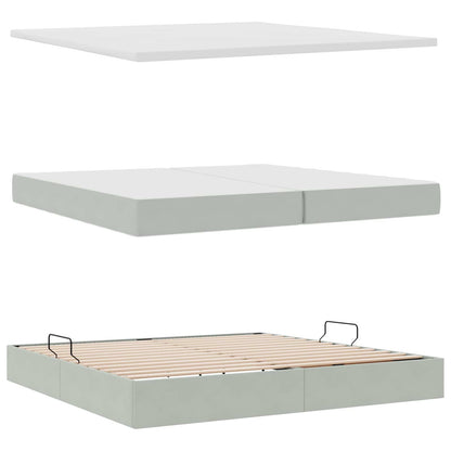 Bett mit Stauraum und LED mit LED Hellgrau 200 x 200 cm Samt