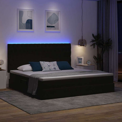 Bett mit Stauraum und LED mit LED Schwarz 200 x 200 cm Samt