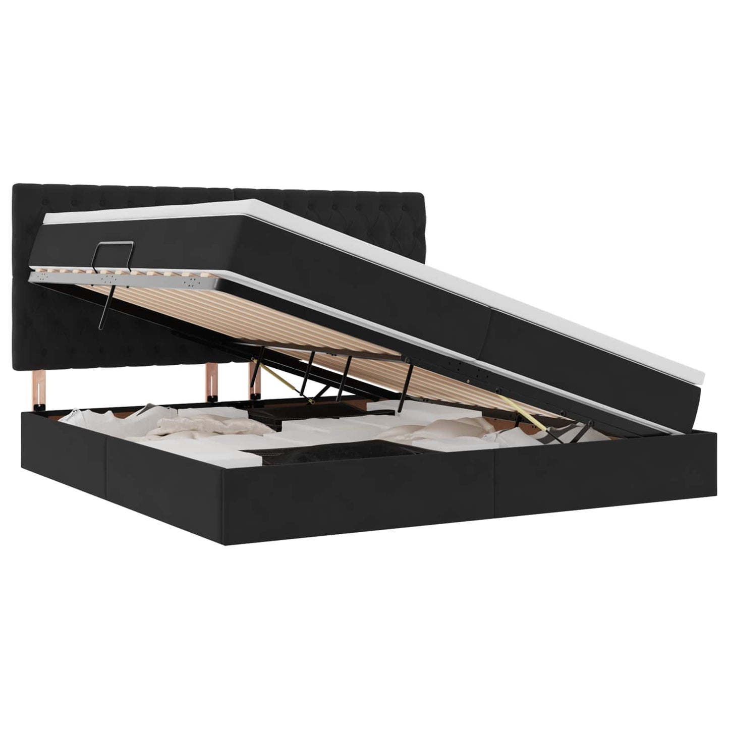 Bett mit Stauraum und LED mit LED Schwarz 200 x 200 cm Samt