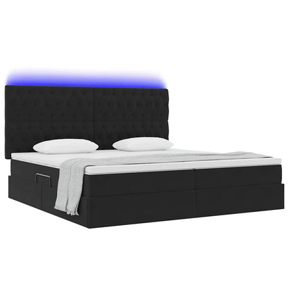 Bett mit Stauraum und LED mit LED Schwarz 200 x 200 cm Samt