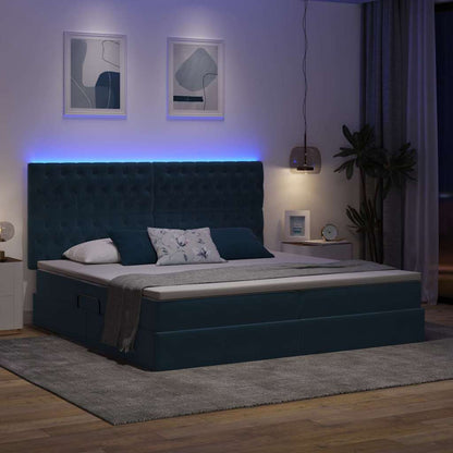 Bett mit Stauraum und LED mit LED Dunkelblau 200 x 200 cm Samt