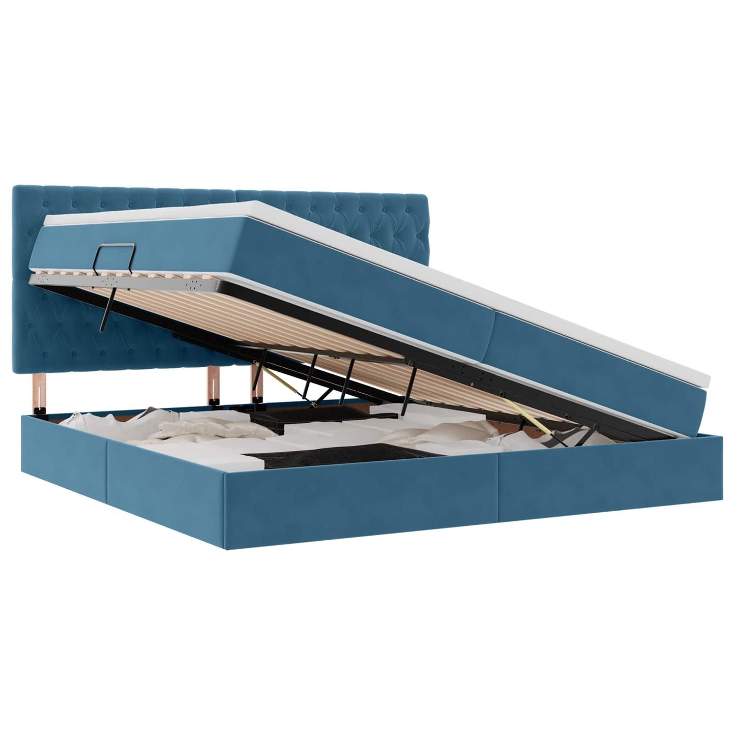 Bett mit Stauraum und LED mit LED Dunkelblau 200 x 200 cm Samt