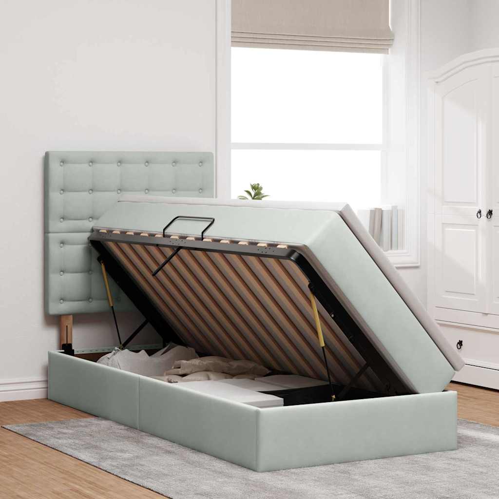 Bett mit Stauraum und LED mit LED Hellgrau 90 x 190 cm Samt