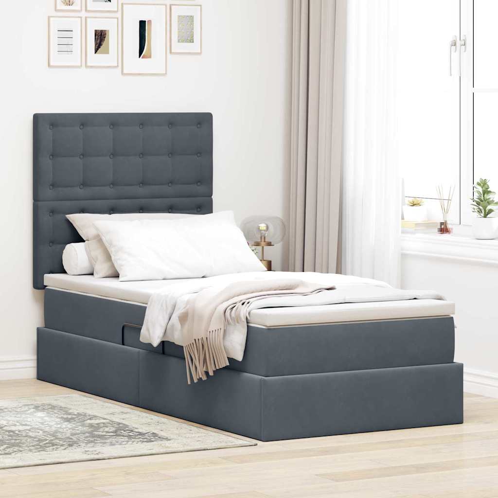 vidaXL Bett mit Stauraum und LED mit LED Dunkelgrau 90 x 190 cm Samt